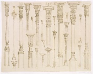 Perské a turecké návrhy dřevěných sloupů, z „Umění a průmysl“, vydané Delatre, Paříž, 1857